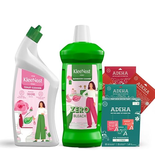 Image of Kleenest Bathroom & Toilet Cleaner (1L Each) | Adeha Air Freshener Pocket Mixed Fragrances- (20g*4)