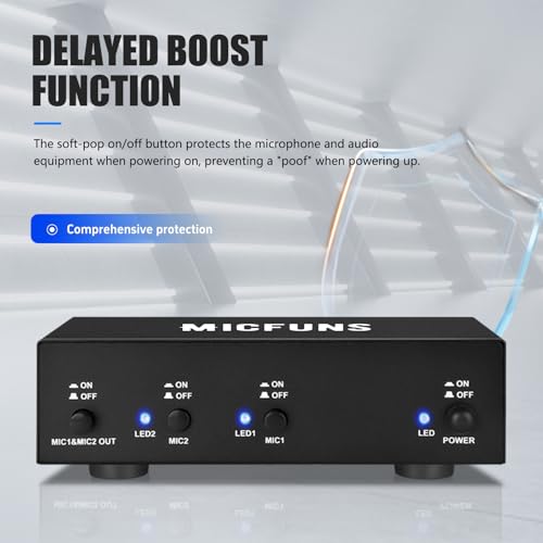 MC2 2 Kanal 48V Phantomspeisung mit 3.5mm Audiokabel zum Anschluss von Audio-Interface für Kondensatormikrofone Musikaufnahmegeräte (2 Kanäle)