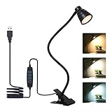 Dimmable Cip on Light, 5W Clamp Desk Lamp with 3 Color Temperature 10 Brightness USB Book Light Lightweight for Bed Headboard Computer Piano