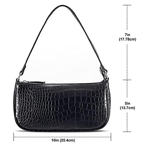 Retro Classic Clutch Shoulder Bag for Women Vegan Leather Croc Small Purse with Zipper Closure - Image 6