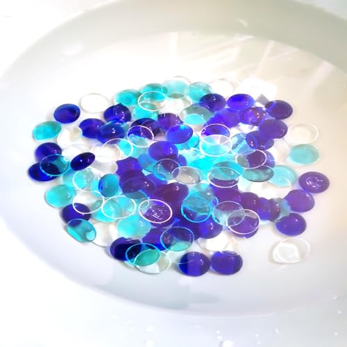 Liliume Muggelsteine Bunt Kinder 850g Muggelsteine Groß Glassteine Deko Flache Marmorperlen Dekorative Glassteine für Aquarium Blumentopf Landschaftsbau(Weiß+ Dunkleblau+ Aquarmarine)