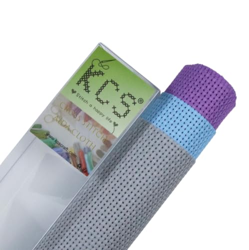 Image of KCS 3 pc of 15 inch x 18 inch(38cmx45cm) 11 Count Cross Stitch Cotton Aida Cloth Needlework Rolled Fabric Box,11CT,Light Grey+Light Blue+Lavender