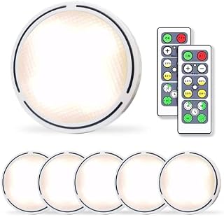Puck Lights with Remote, Wireless Under Cabinet Lights with Brightness Memory Function, Dimmable Battery Powered Cupboard Lighting for Kitchen Stairs Wardrobe Hallway(6 Pack)
