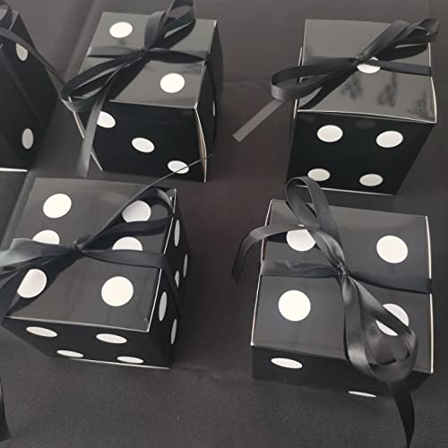 Eylola 24 Pack Dice Favor Boxes Black 4X4X4 Dice Boxes Bulk Casino Party Decoration Casino Themed Party Goodie Boxes Casino Party Dice Favor Box With Black Ribbon #TOP3