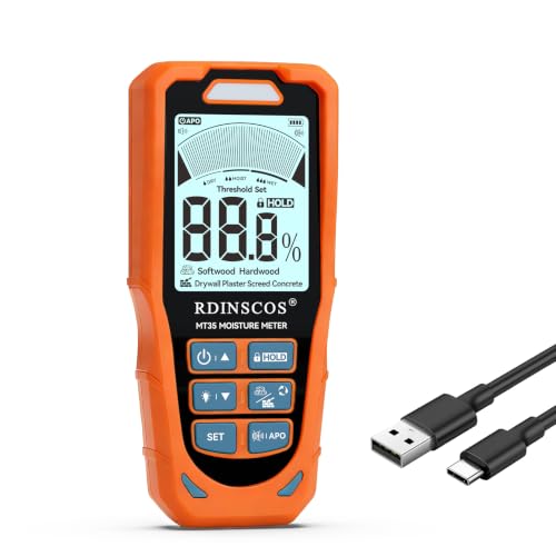 Pinless Moisture Meter Non-Invasive Digital Wood Moisture Tester (B-Orange)