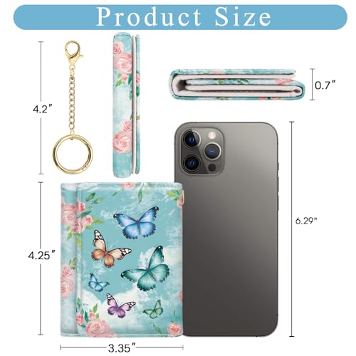 Image of Jogjam Womens Wallet, Butterfly Flower Small Slim RFID Blocking Card Wallets, Floral Trifold PU Leather Card Holder Wallet Organizer, Mini Pocket Cash Wallet with 7 Card Slots ID Window for Girls