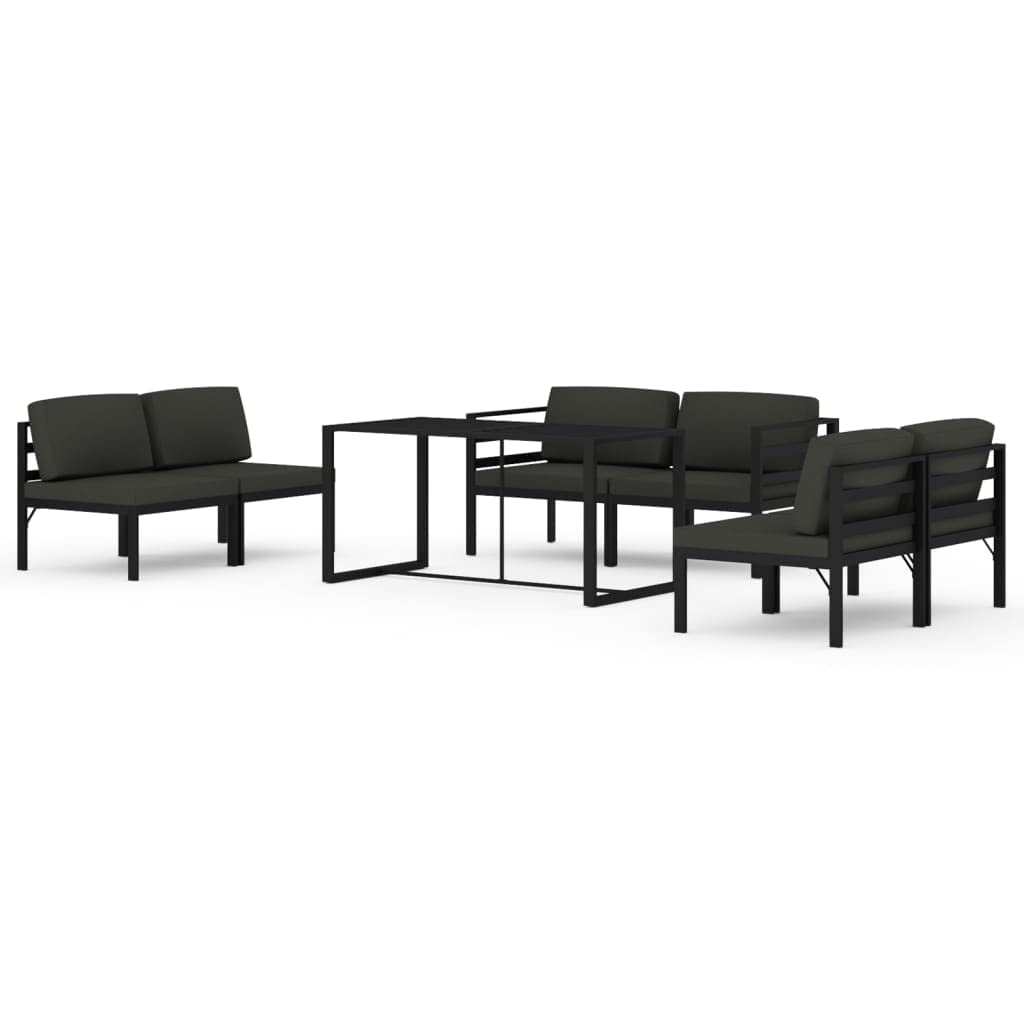 Juego de salón de jardín de aluminio antracita de 7 piezas, 120 x 60 cm, con cojines resistentes a la intemperie, diseño moderno, robusto y ahorra espacio, para balcón, terraza y jardín