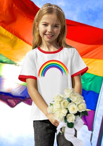 Image of Ithalt Kids Pride Shirts for Girls Boys LGBTQ Tshirt Rainbow Graphic Tee Shirt Litter Girls LGBT Gay Pride Tops 5-14y
