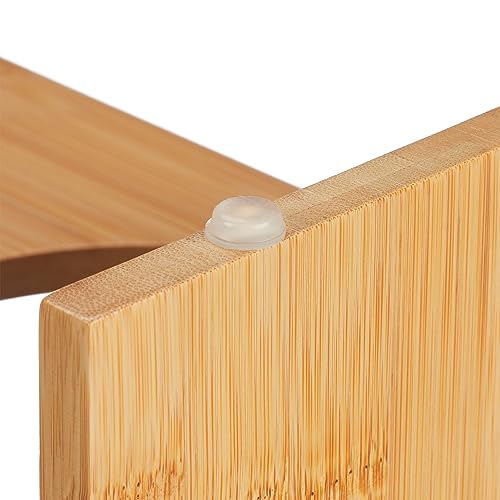 Relaxdays Futterstation Hund, Hundebar 3 Näpfe, je 400 ml, spülmaschinenfest, Bambus & Keramik, Napfständer, Natur/weiß