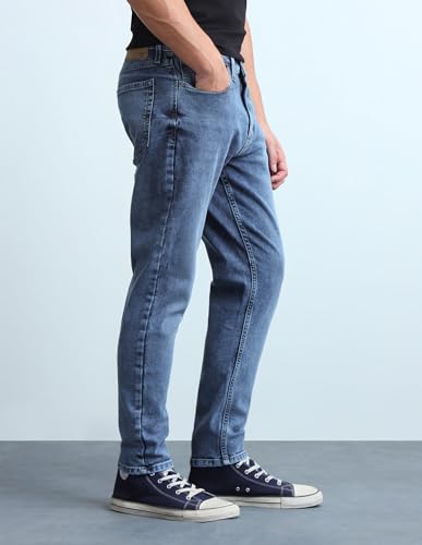 Image of Flying Machine Men's Relaxed Tapered Fit Jeans| Solid | Mid Rise | Stretchable | Jeans for Man