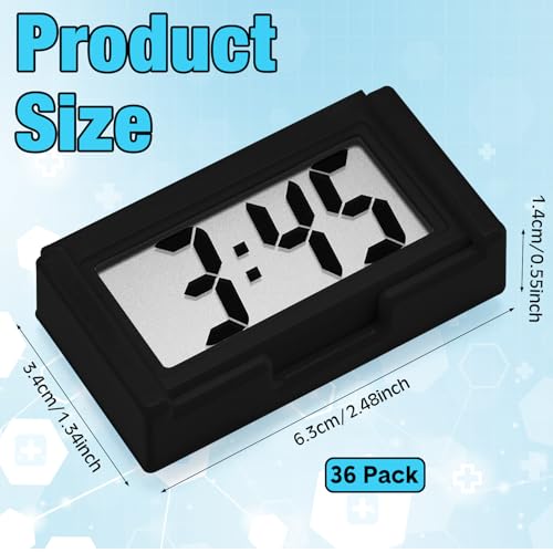 Image of Frienda 36 Pieces Mini Digital Clock Small Digital Clock Stick on Battery Operated Self Adhesive Bracket for Car Dashboard Fridge (Black)