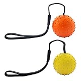 Vivifying Hundeball auf einem Seil, 2 Stück Interaktiver Naturkautschuk Ball Hund zum Apportieren, Fangen, Werfen und Ziehen des Krieges(Orange + Gelb)