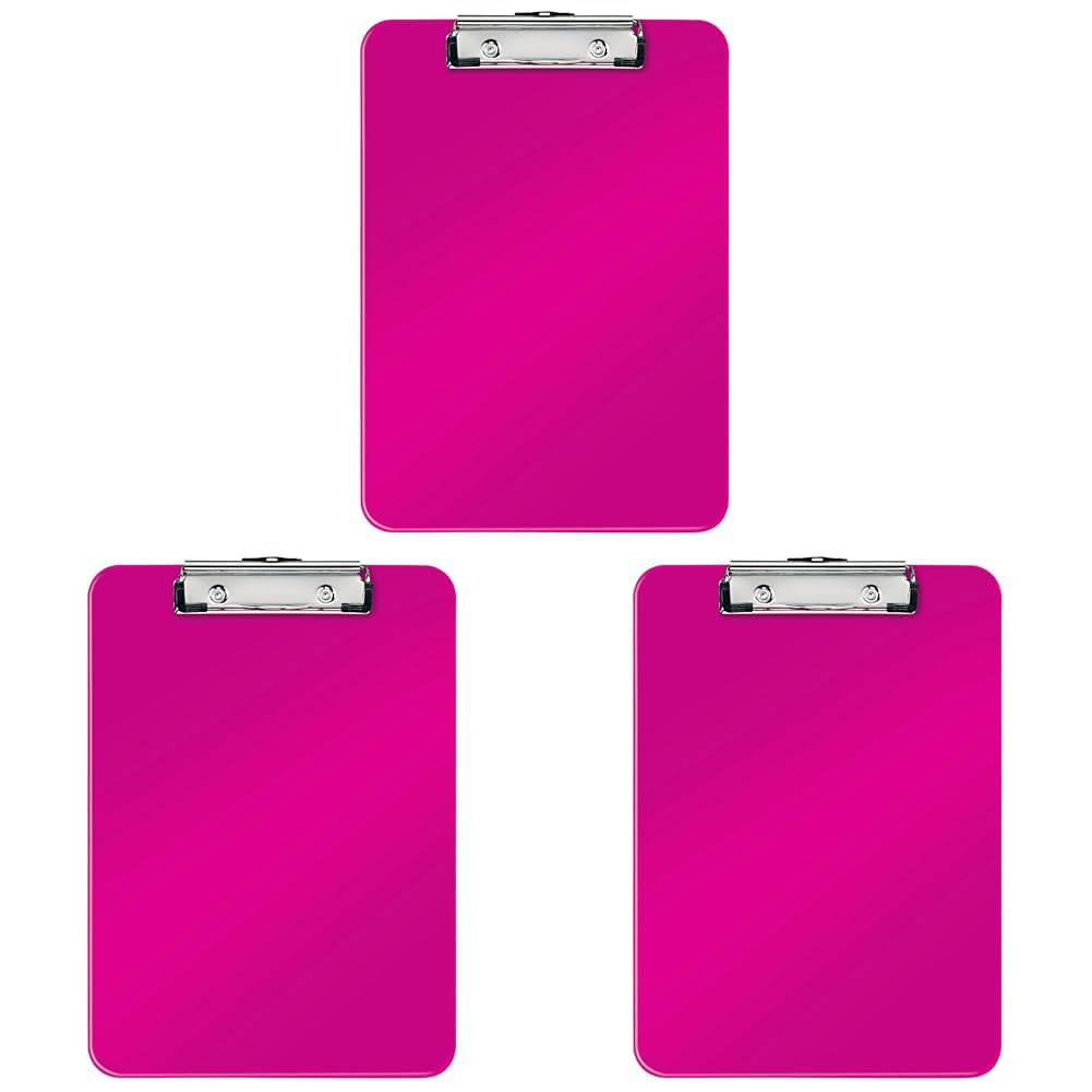 Leitz 39710023 A4 Clipboard, Rigid Plastic, Wow Range, Metallic Pink (Pack of 3)