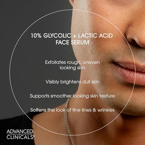 Advanced Clinicals Exfoliating 10% Glycolic Acid Serum For Face + Lactic Acid | Facial Exfoliant AHA + Salicylic Acid Serum To Improve Look Of Large Pores, Uneven Skin Tone, & Dark Spots, 1.75 FL Oz
