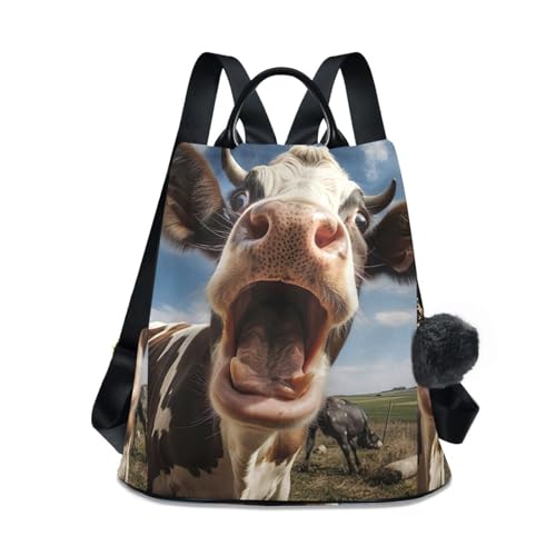 Sac à dos antivol vache pour femme avec pompon mignon - Style et sécurité au quotidien