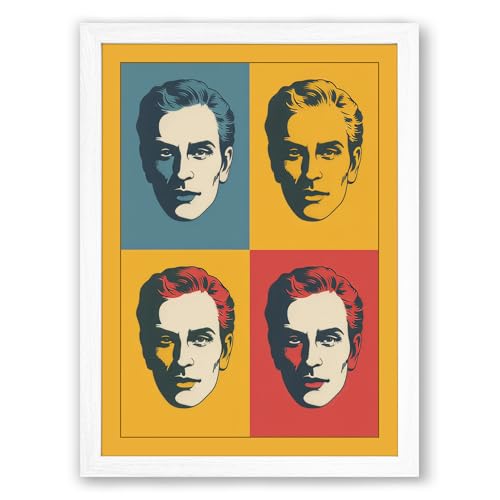 Image of Four Coloured Portraits Pop Art Framed Wall Art Print A4 (29.7×21cm) White, Wall Decor for Living Room, Bedroom, Office & Home, Ready to Hang, Art Gift