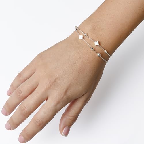 Miniatura 4 de Momentum Pulsera Plata Mujer Bañada Trébol De La Suerte Regalo Con Caja Y Dedicatoria Premium Ajustable Y Elegante Ideal Cumpleaños, Navidad, San Valentín