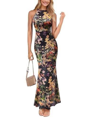VFSHOW Womens Halter Neck Cocktail Wedding Guest Bodycon Evening Long Dress