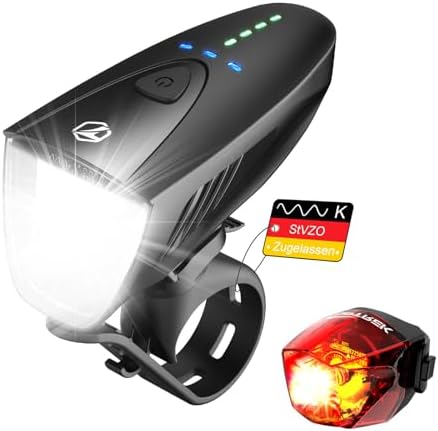 toptrek Fahrradlicht Set 100LUX, Fahrradbeleuchtung Set USB Aufladbar, Fahrradlampe StVZO Zugelassen, Fahrrad Lichter Led Set IPX5 Wasserdicht Vorne Frontlicht & Rücklicht Set