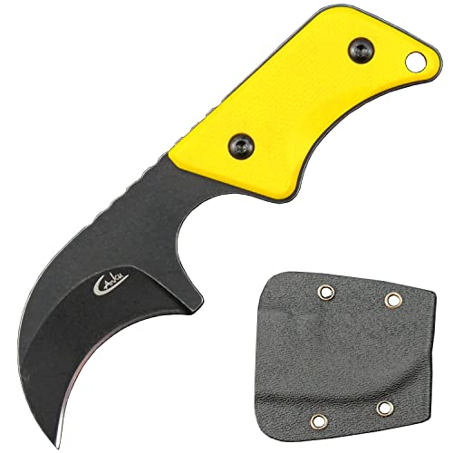 Ccanku C1294 Fixed Blade Knife,9Cr18Mov Blade G10 Handle Edc Tool Knife Neck Knife For Outdoor, Camping, Hiking, Fishing With Kydex Sheath (Yellow) #TOP8