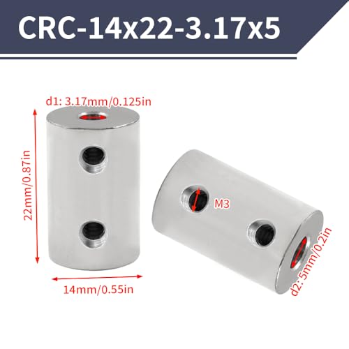 2 Stück 3.17mm Auf 5mm Starre Kupplung, L22 x D14 Stellschraube Wellenkupplung Motorverbinder Kohlenstoffstahl Verzinkt Für 3D Drucker, Motorzubehör, RC Boot Auto Flugzeug