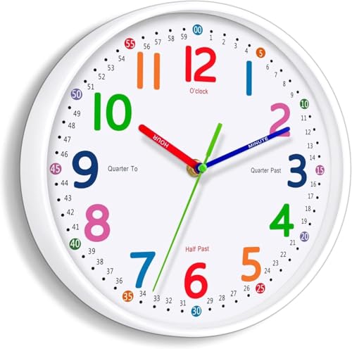 Lantoo Silent Kids Wall Clock – Non-Ticking, Battery-Powered, Ideal for Teaching Time and Stylish Décor in Any Room - 8 Inch