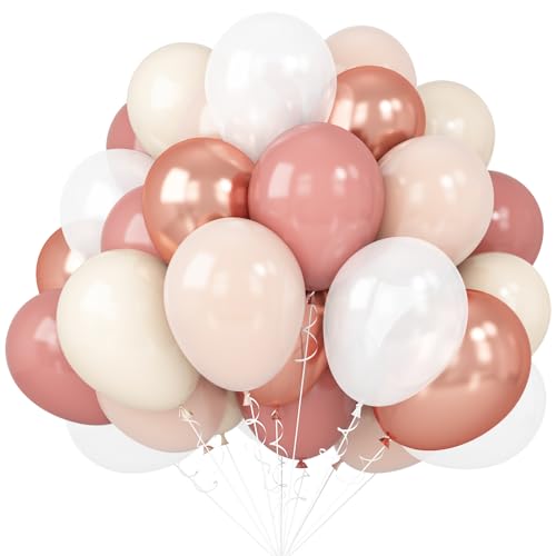 Image of Pink White Balloons Rose Gold Blush White Balloon 60pcs 12inch Latex Helium Balloons Beige Retro Pink Nude Pearl White Sand Balloon Neutral Birthday Party Decorations Bride Wedding Boho DIY Supplies