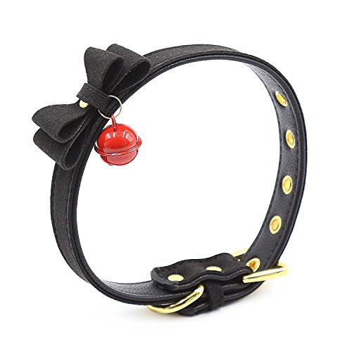 Bell Choker Lolita Bow Collar Cat Kitty Velvet Necklace with Black Succuba Gift Box (Black)