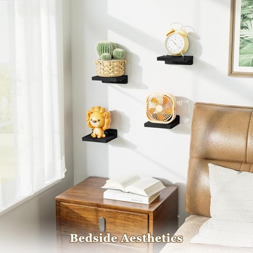 SRIWATANA 5 Inches Small Floating Shelves, Mini Display Shelf for Wall Decor and Storage Set of 4, Wooden Wall Shelves for Bedroom, Bathroom, Kitchen, Living Room, Office (Weathered Black) by SRIWATANA - Image 2