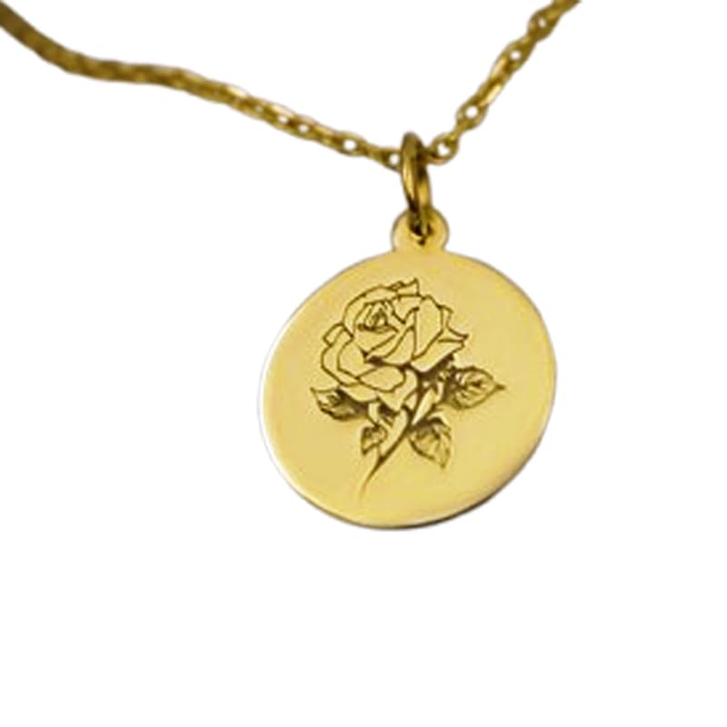 Collier pendentif rond avec rose gravée pour sublimer vos tenues