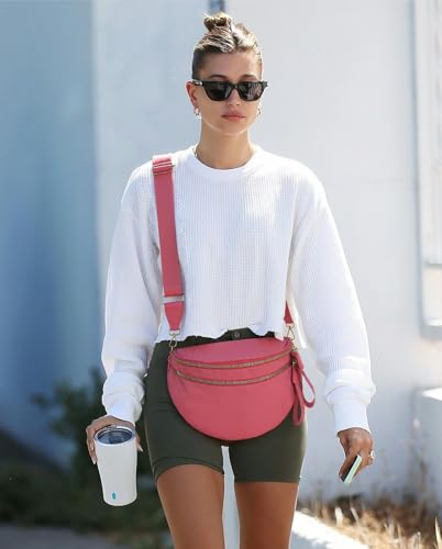 Image of Pure Colour Crossbody Bag Bum Bag for Women,Spacious Purse Fanny Packs Belt Bag,Oversized Bum Bag (Colour Bum Bag-Watermelon Red)