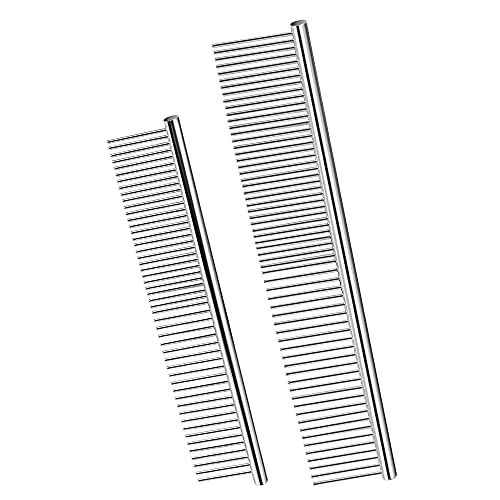 LucyPhy Pet Steel Combs, Metal Dog Comb Grooming Comb with Stainless Steel Rounded Ends Teeth for Shedding Long Matted…