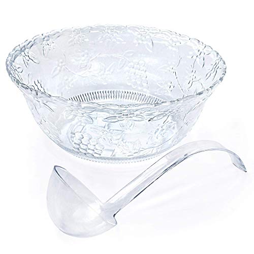 Clear Plastic Punch Bowl With Ladle - Large 2 Gallon Bowl With 5