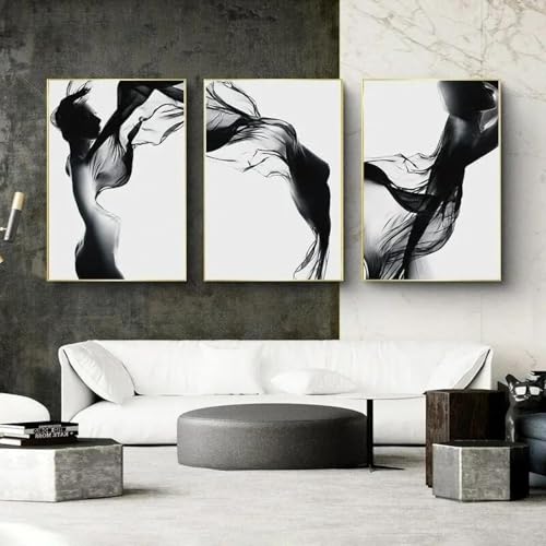 Toile art peinture fille nue XINBAO pour habiller un grand mur de salon vide 3 pièces