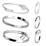 Pack of 3 Bangle Bracelets for Women, Non-Tarnish Stainless Steel Bracelets, Waterproof & Trendy Fashion Jewelry, Classic Stackable Silver Colored Bangle Bracelets, Ideal Gift for Family & Loved Ones