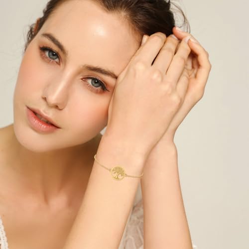 Solid 14K Gold Tree of Life Necklace/Bracelet for Women, 14kt Gold Owl Necklace Family Tree Pendant Necklaces Fine Jewelry Gifts for Mom Wife Nana Christmas Birthday3