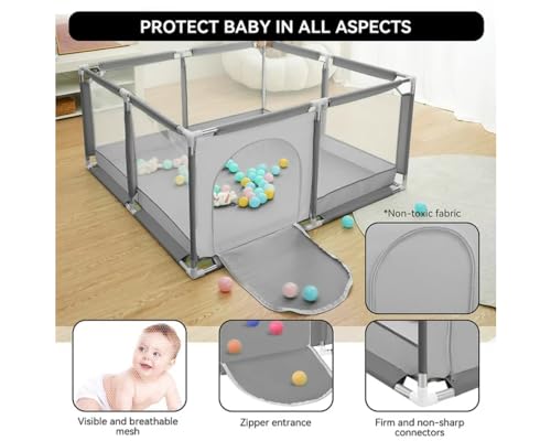 ساحة لعب للأطفال البيبي قابلة للطي مع تصميم يثبت على الأرض لحماية الأطفال البيبي أثناء اللعب، كود 158 من فانتاستيك كيدز تويز سبيس (1.26 متر × 1.26 متر × 66 سم) - رصاصي