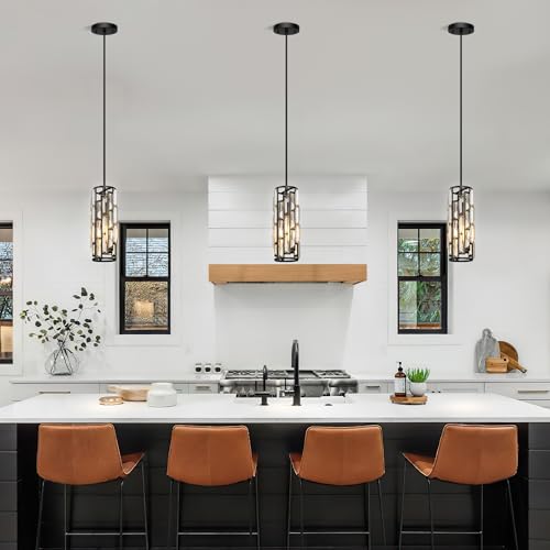 Esfos Black Pendant Lights Kitchen Island 1 Pack, Mini Crystal Chandeliers with Adjustable Height, Modern Pendant Lights Ceiling Lighting Fixtures for Kitchen Island, Dinning Room, Bedroom, UL, E26 - image 6