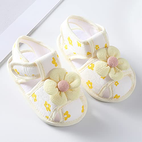 Infant Baby Girls Boys Shoes Toddler Flower Sandals First Walkers Prewalkers Anti-Slip Flat Princess (Yellow, 12 Infant)4