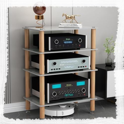 Solid Wood Audio Video Equipment Cabinet with Tempered Glass ...