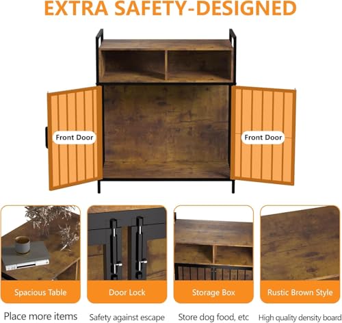Hundekäfig Möbel, Hundebox für Zuhause, Hundekiste für Hunde, Hölzerne Hundezwinger mit Schublade, 2 Türen, Moderne Hundehütte Holz Indoor für Große Hunde, Hundekäfig für Zuhause, 100x52x93 cm, Braun
