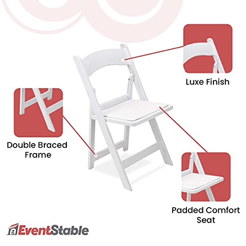 Image of EventStable Titan PRO Resin Folding Chair - White Indoor Outdoor Lightweight Padded Folding Chair for Weddings Parties Events - 100 Pack