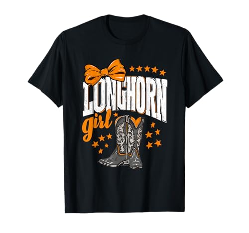 Longhorn Girl Boots Bow Souvenir Gift for Women Teens T-Shirt