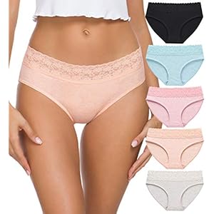 Womens Underwear Cotton Panties for Women Underpants Briefs Hipster Lace Bikini 5 Pack