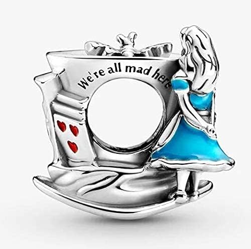 Beads R Us ® - Alice in Wonderland & The Mad Hatter's Tea Party Charm in Sterling Silver and coloured Enamel, Compatible with all European style Charm Bracelets and Necklaces.