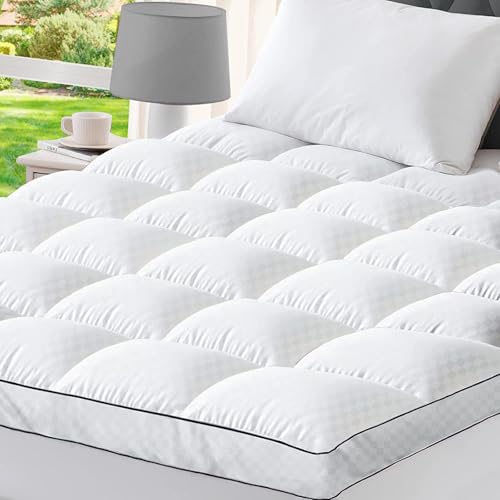 LIODUX Mattress Topper, 1000GSM Cooling Mattress Protector, Extra 8CM Thick Mattress Pad Cover, Fluffy Mattress Pad Cover with 20-52CM Deep Pocket, Luxury Fiber Filling (Queen)