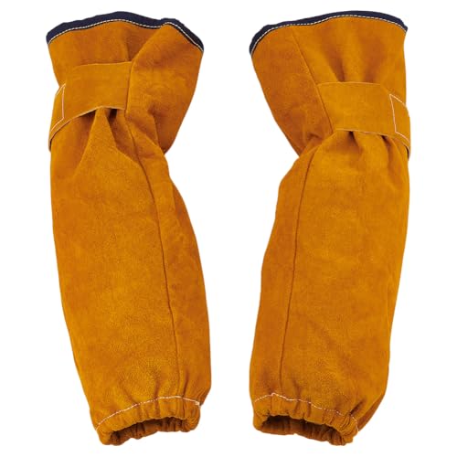Mangas de soldadura de cuero de 43cm con forro de algodón protector contra el calor en naranja