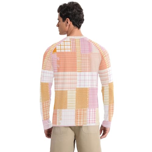 Herringbone Houndstooth Checked Orange Pink Jellyfishs Men's Rash Guard Breathable Comfort UV Sun Protection Shirts Running2