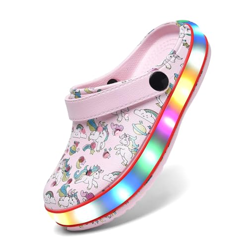 Image of XPKWS Toddler Kids Clogs Boys Girls LED Garden Shoes Light up Sandals Slip on Quick Dry Beach Slippers
