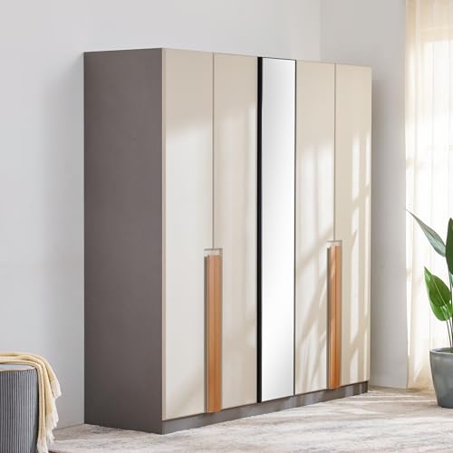 Image of Home Centre | Tiffany 4-Door Swing Wardrobe | Engineered Wood | Beige | 1 Year Warranty
